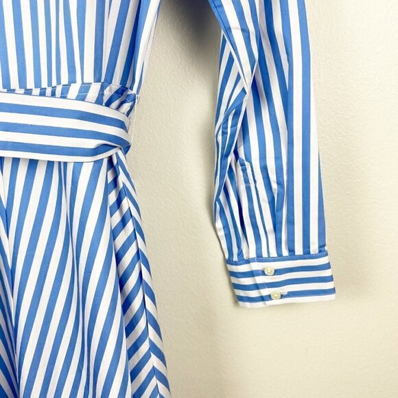 TALBOTS | Blue White Classic Poplin Shirtdress Vertical Stripe 6 - Picture 7 of 12